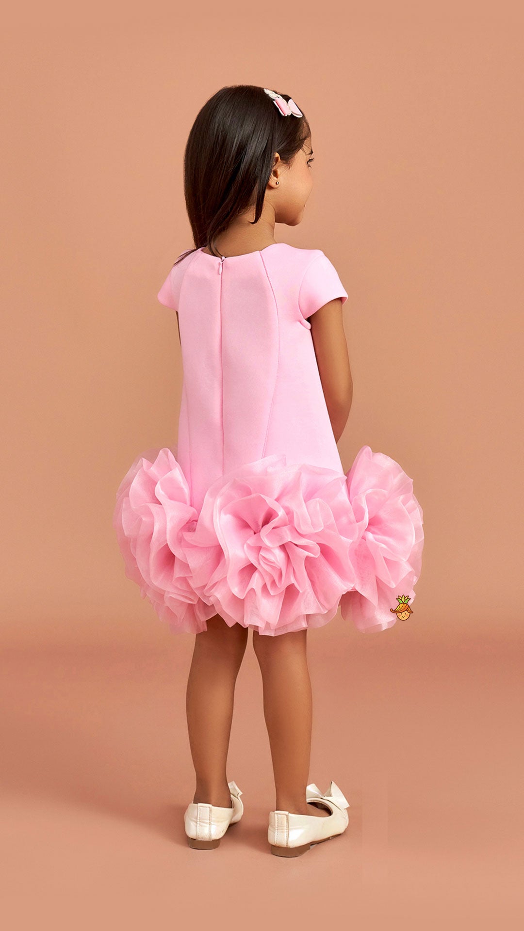 Pink Elegant Embellished Dress With Organza Flower Detail