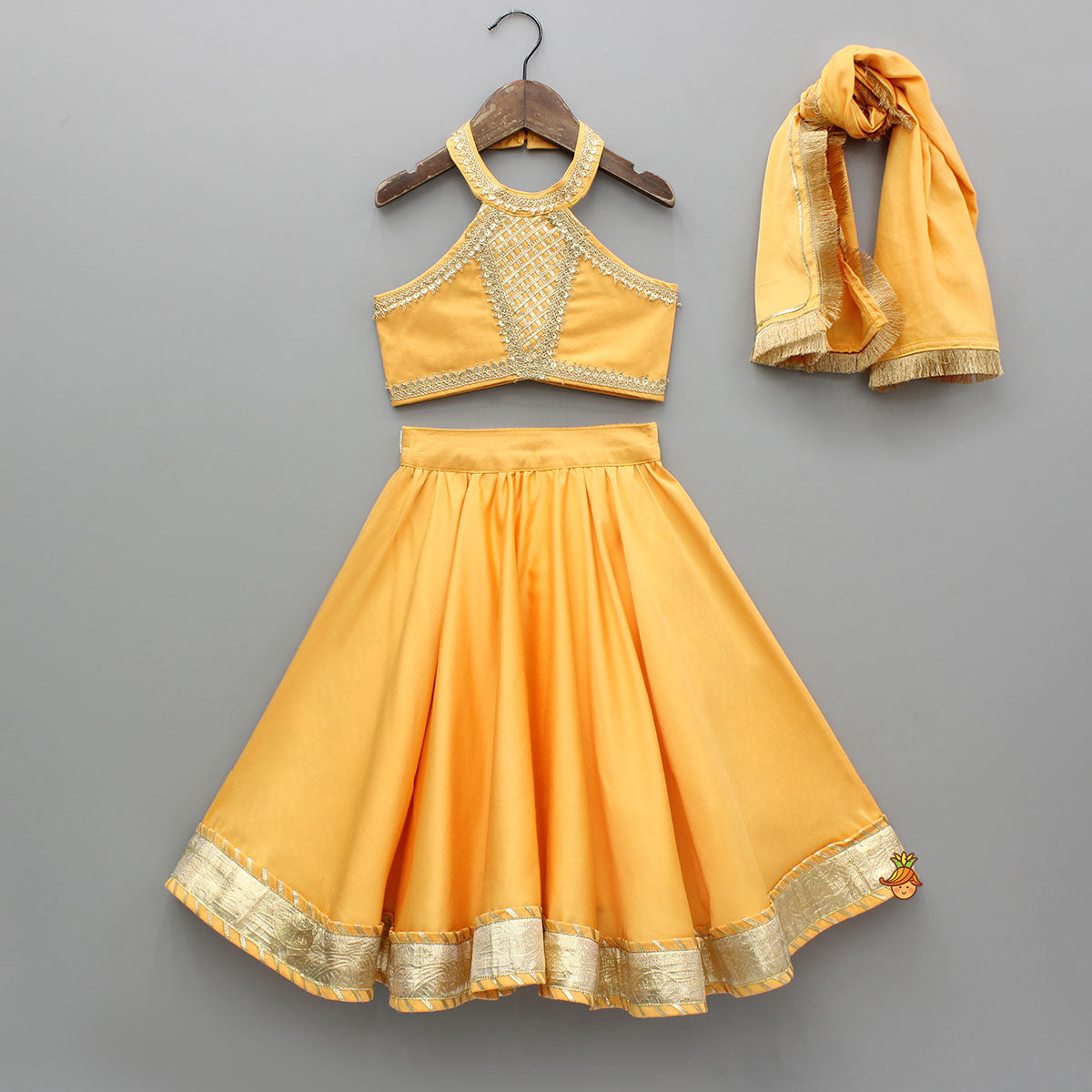 Orange Lace Top With Lehenga And Dupatta