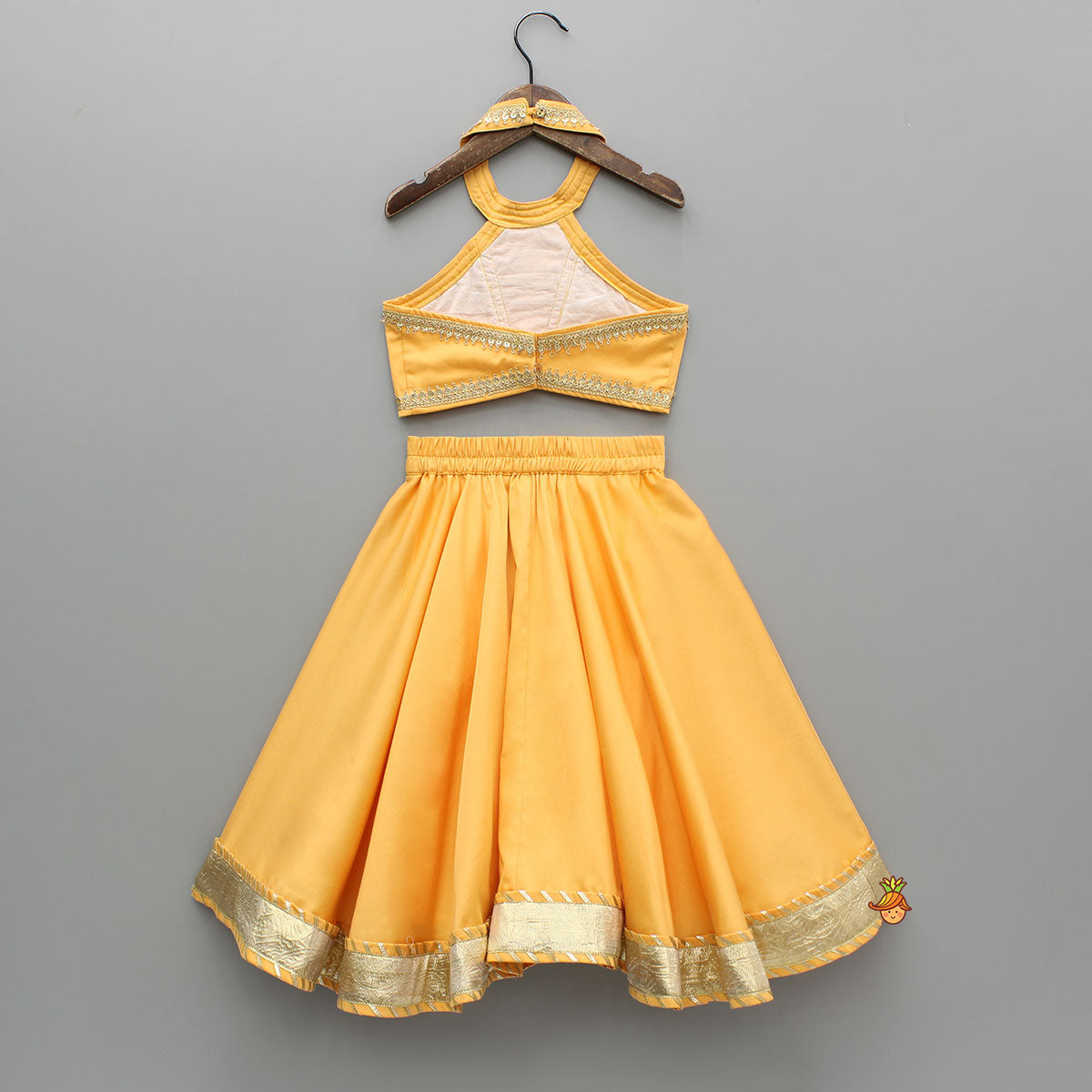 Orange Lace Top With Lehenga And Dupatta