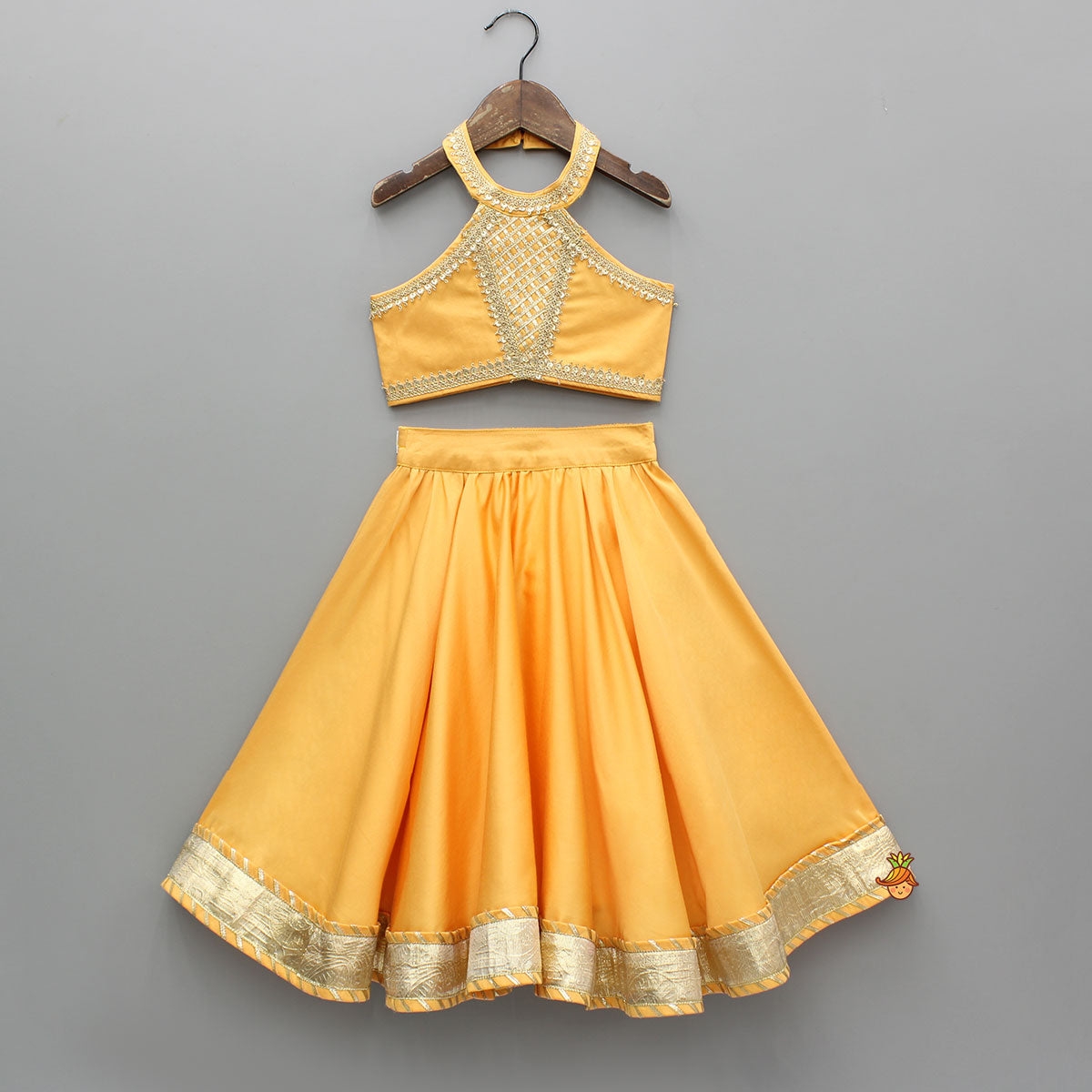 Orange Lace Top With Lehenga And Dupatta