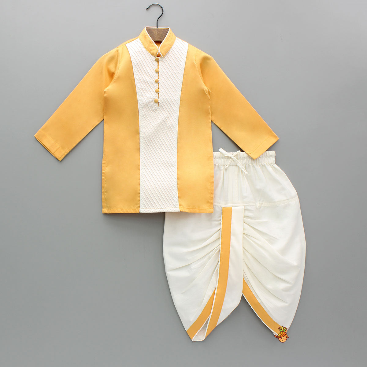 Orange Cotton Kurta With Dhoti