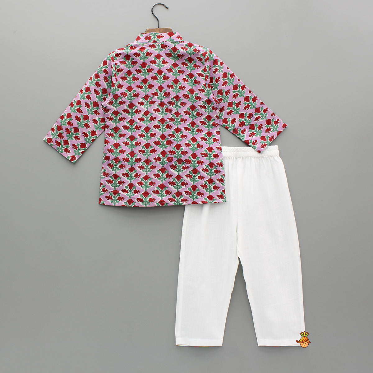 Pink Cotton Floral Kurta With White Pyjama