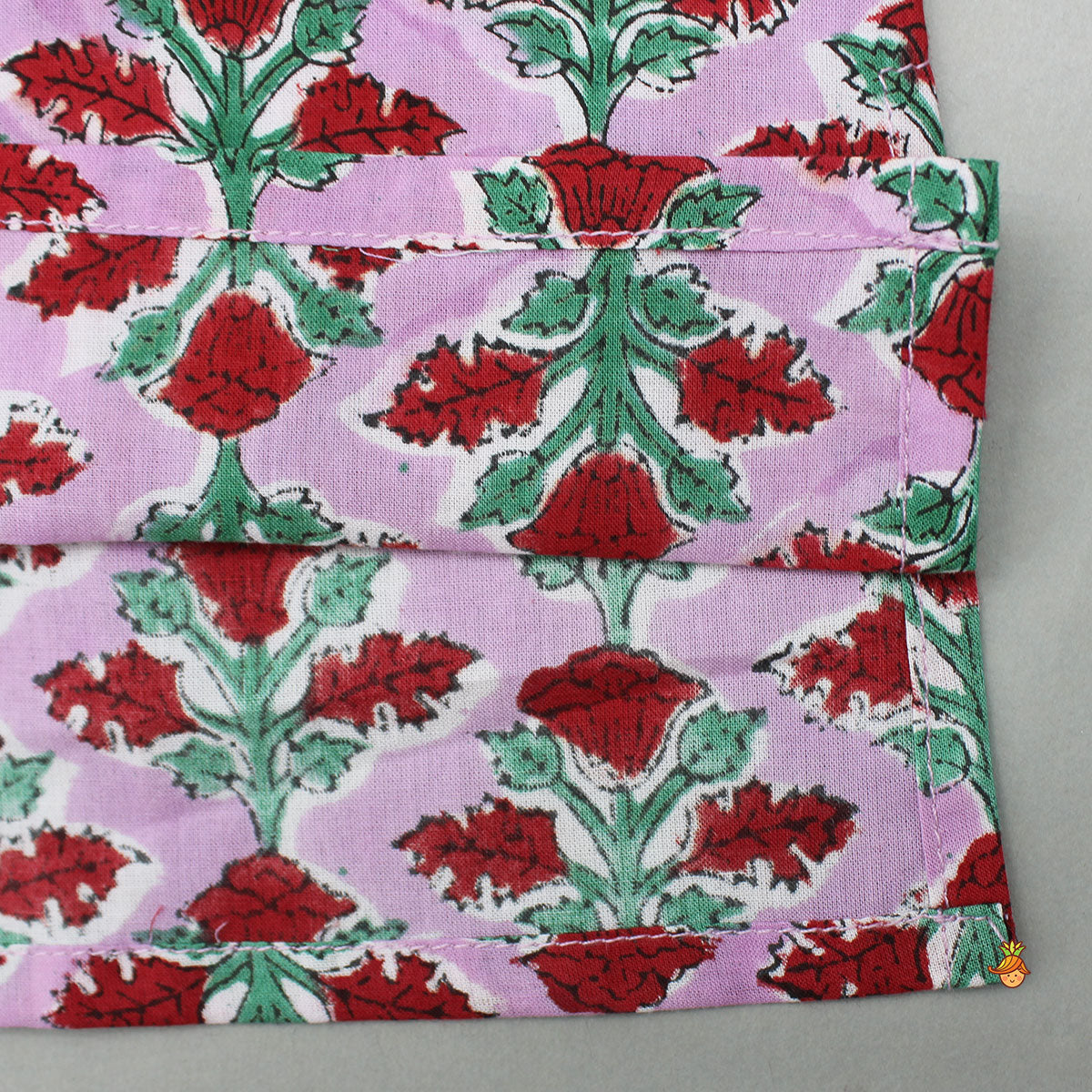 Pink Cotton Floral Kurta With White Pyjama