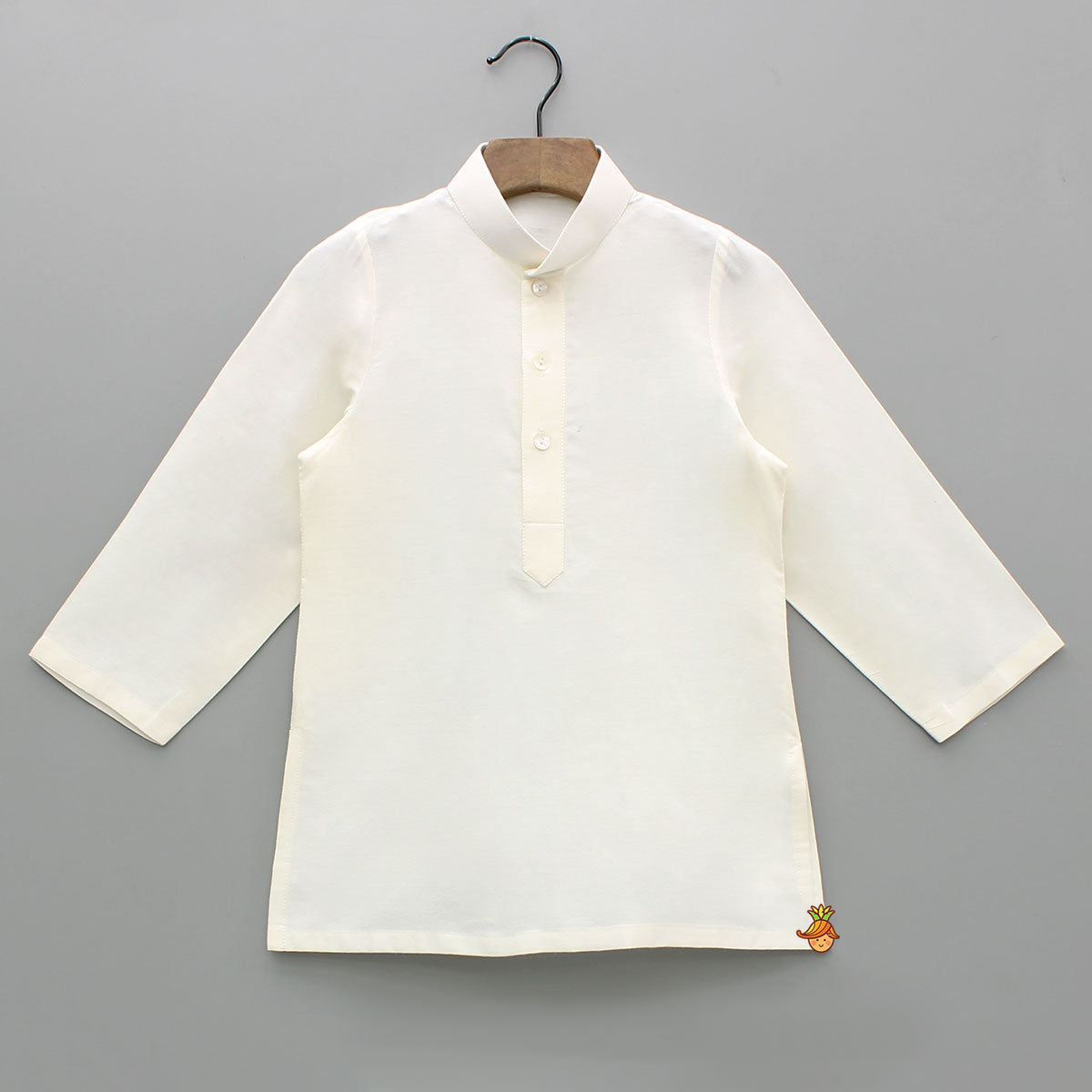 Off White Kurta With Faux Mirror Embroidered Grey Jacket And Pyjama