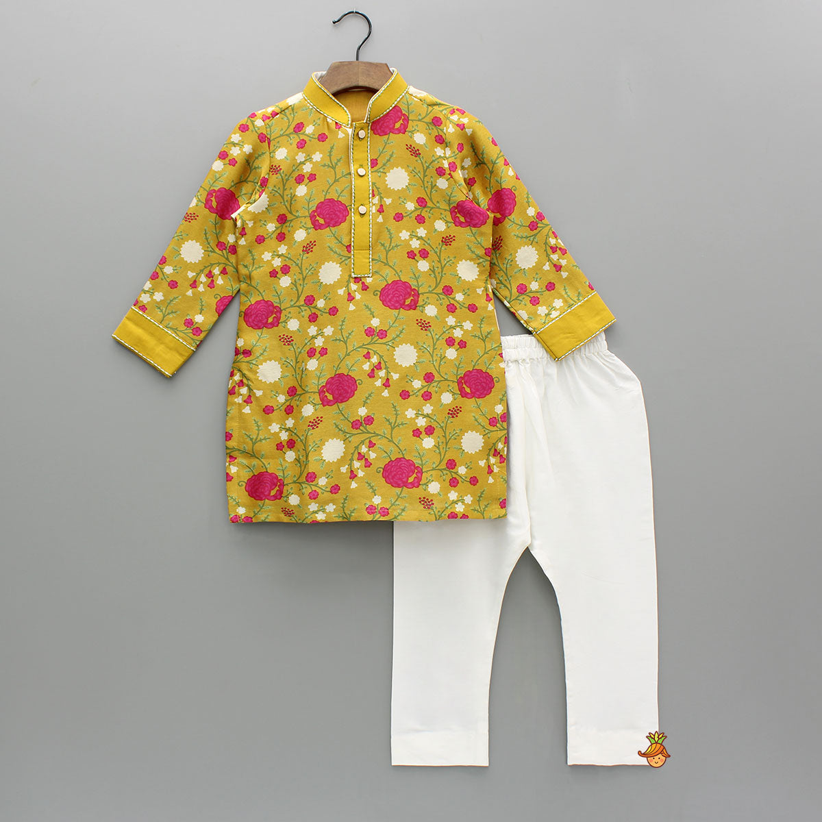 Mustard Floral Printed Kurta With Pyjama