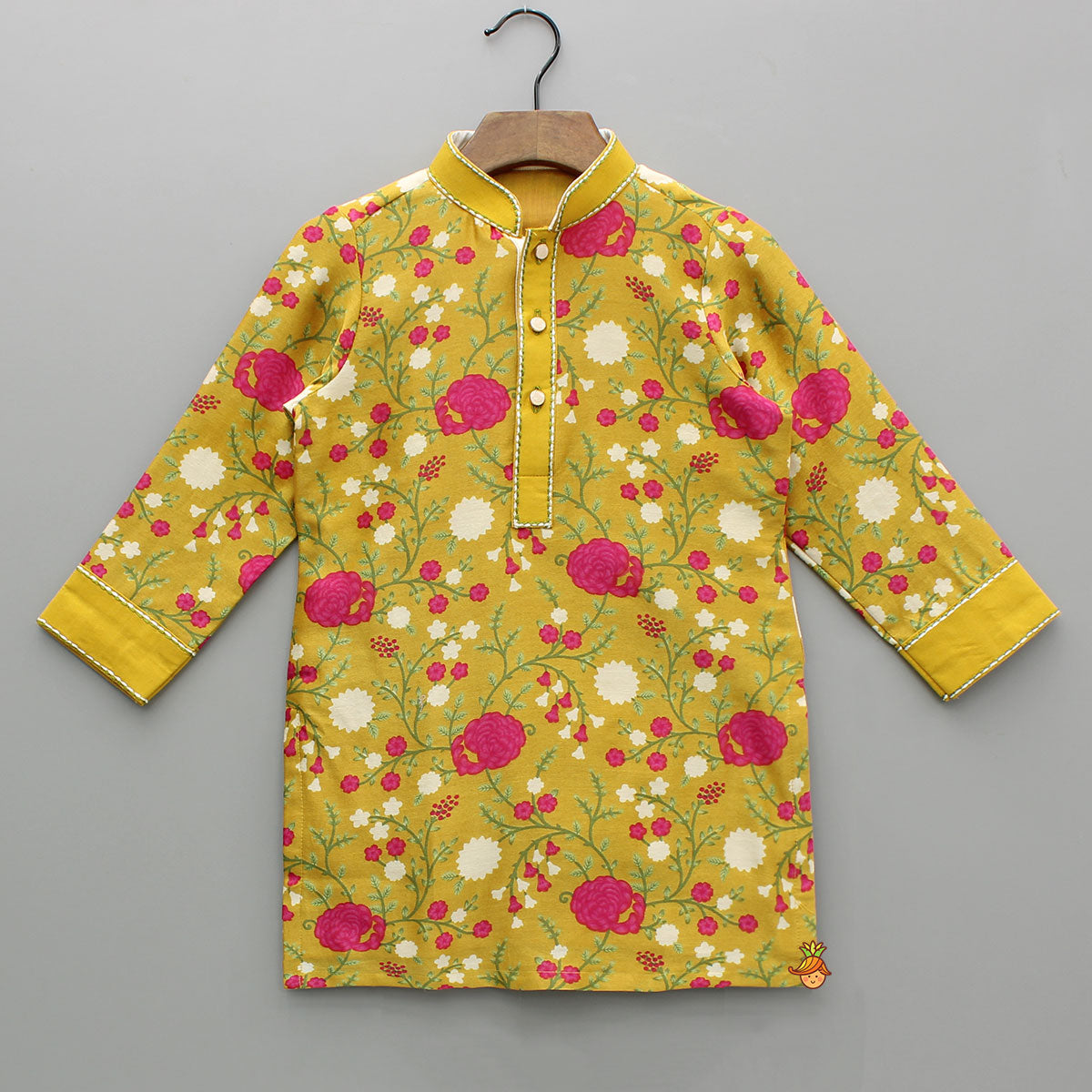 Mustard Floral Printed Kurta With Pyjama