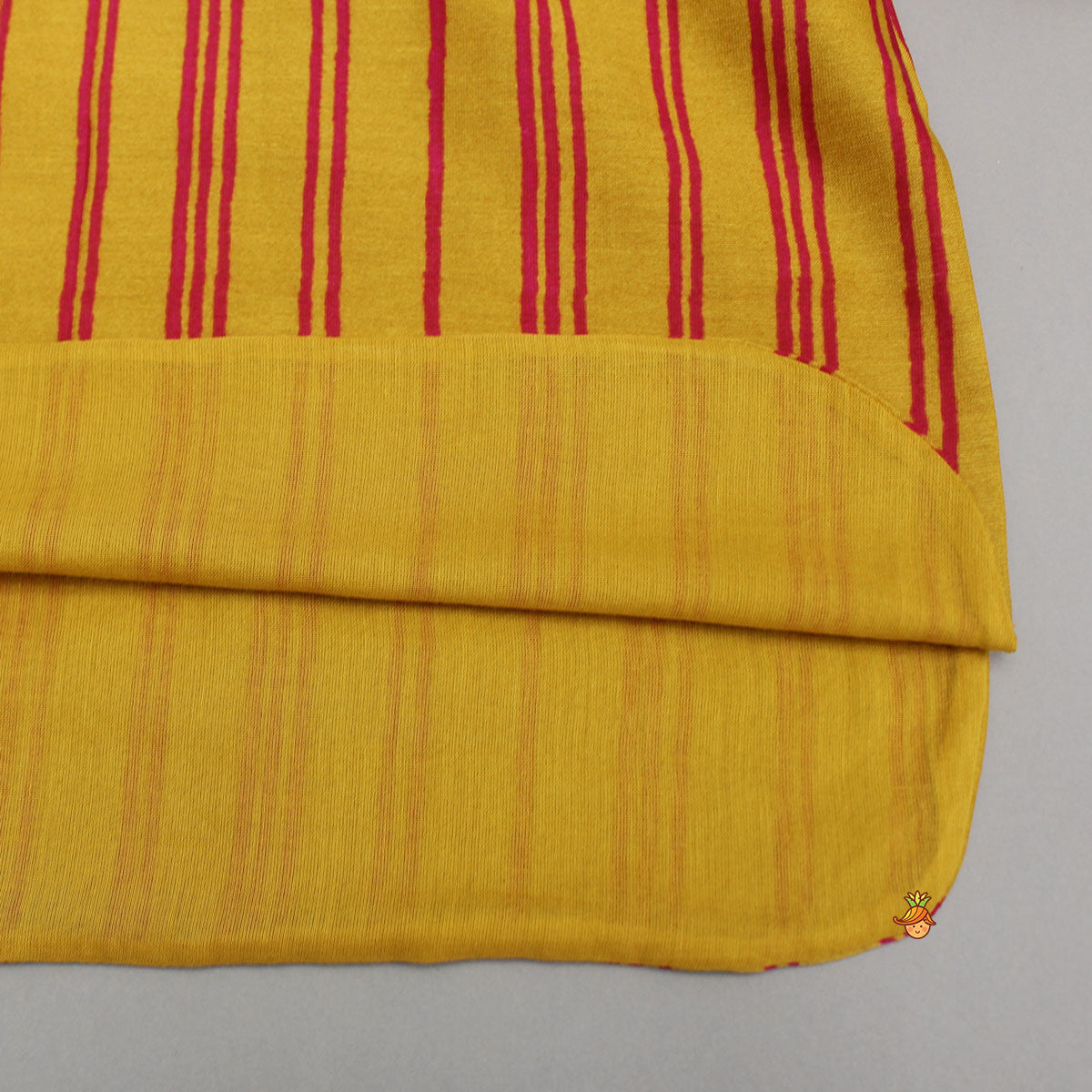Mustard Striped Floral Chanderi Kurta And Off White Salwar
