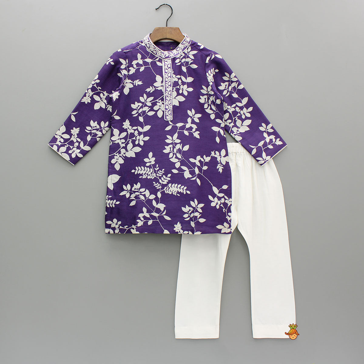 Purple Floral Printed Embroidered Kurta With Pyjama