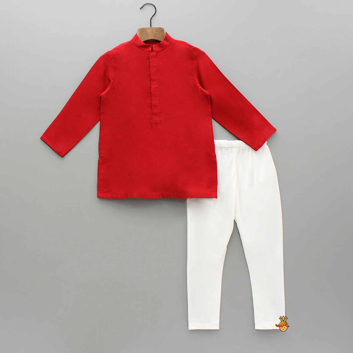 Red Kurta With Geometric Printed Embroidered Jacket And Pyjama