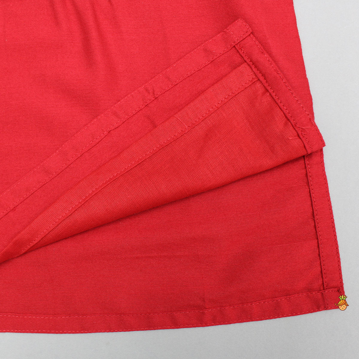 Zardozi Embroidered Front Placket Red Kurta And Printed Dhoti