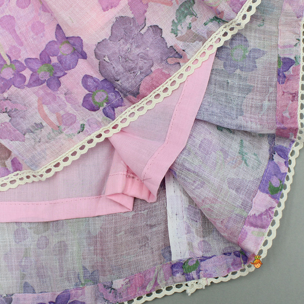 Heart Detail Pink Top With Floral Lehenga