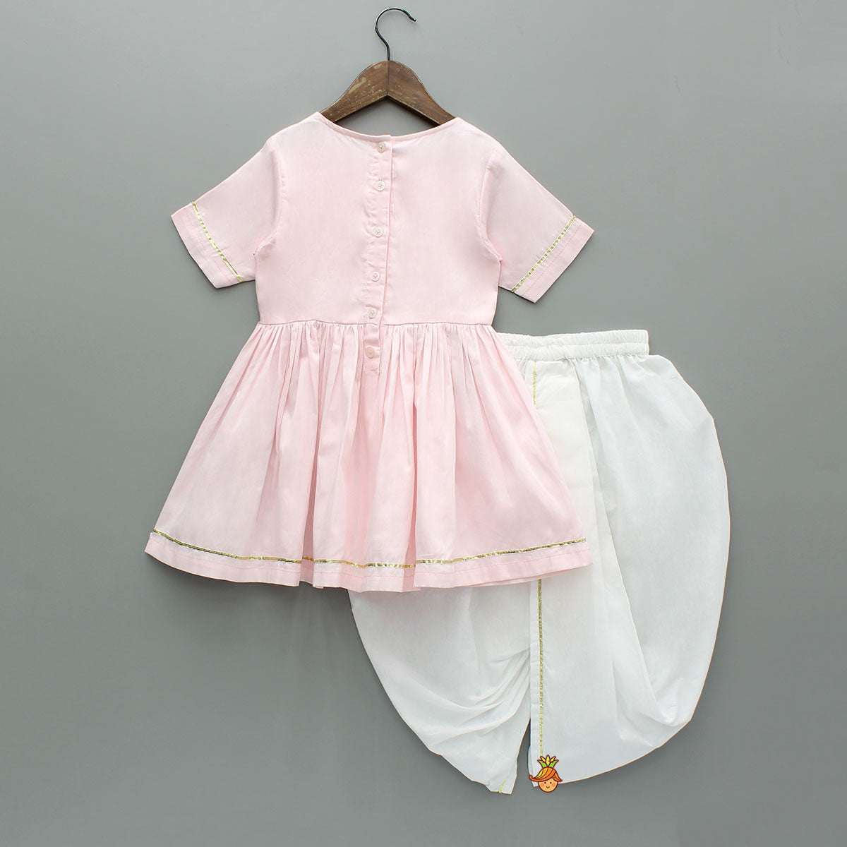 Lotus Embroidered Pink Kurta With Tulip Style Dhoti