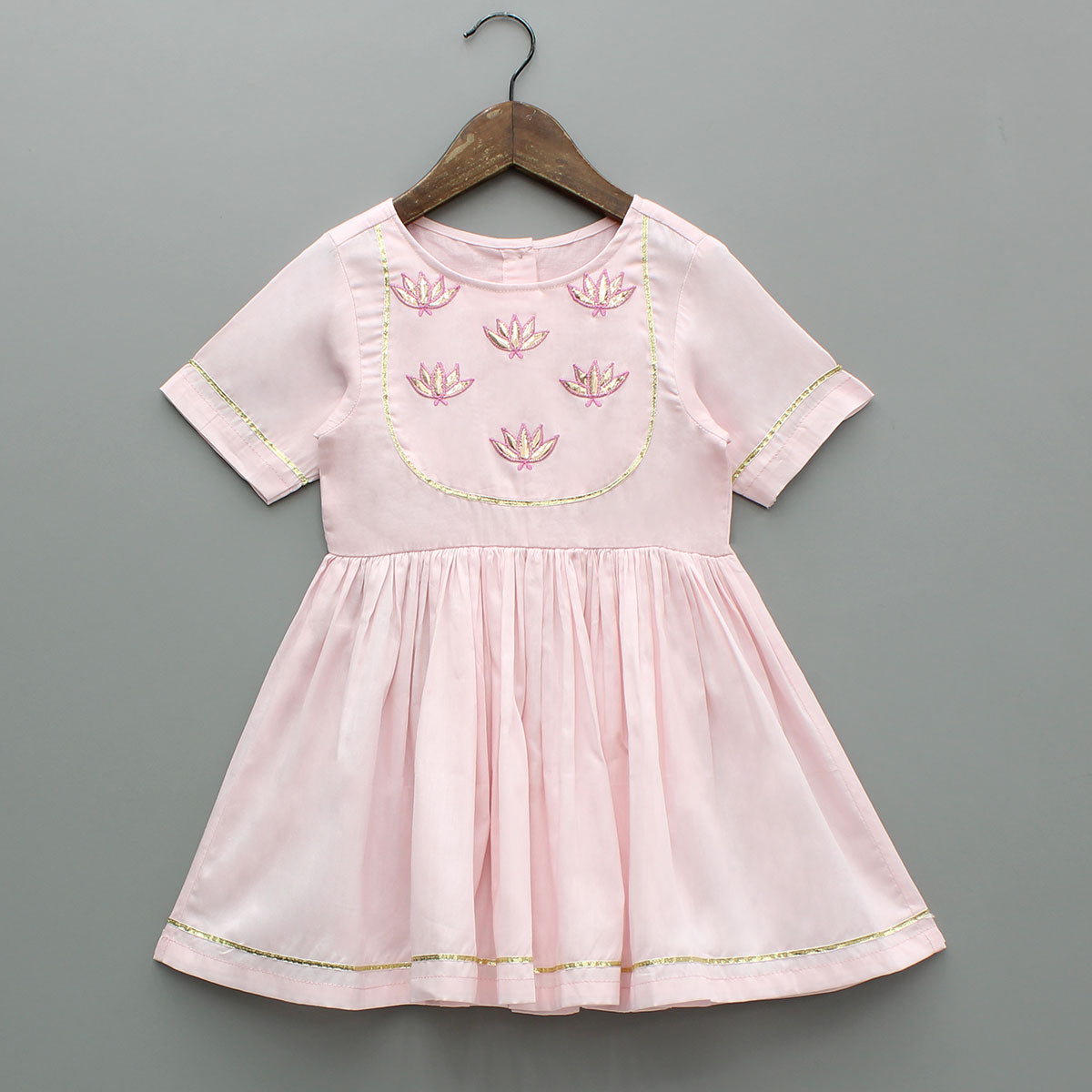 Lotus Embroidered Pink Kurta With Tulip Style Dhoti