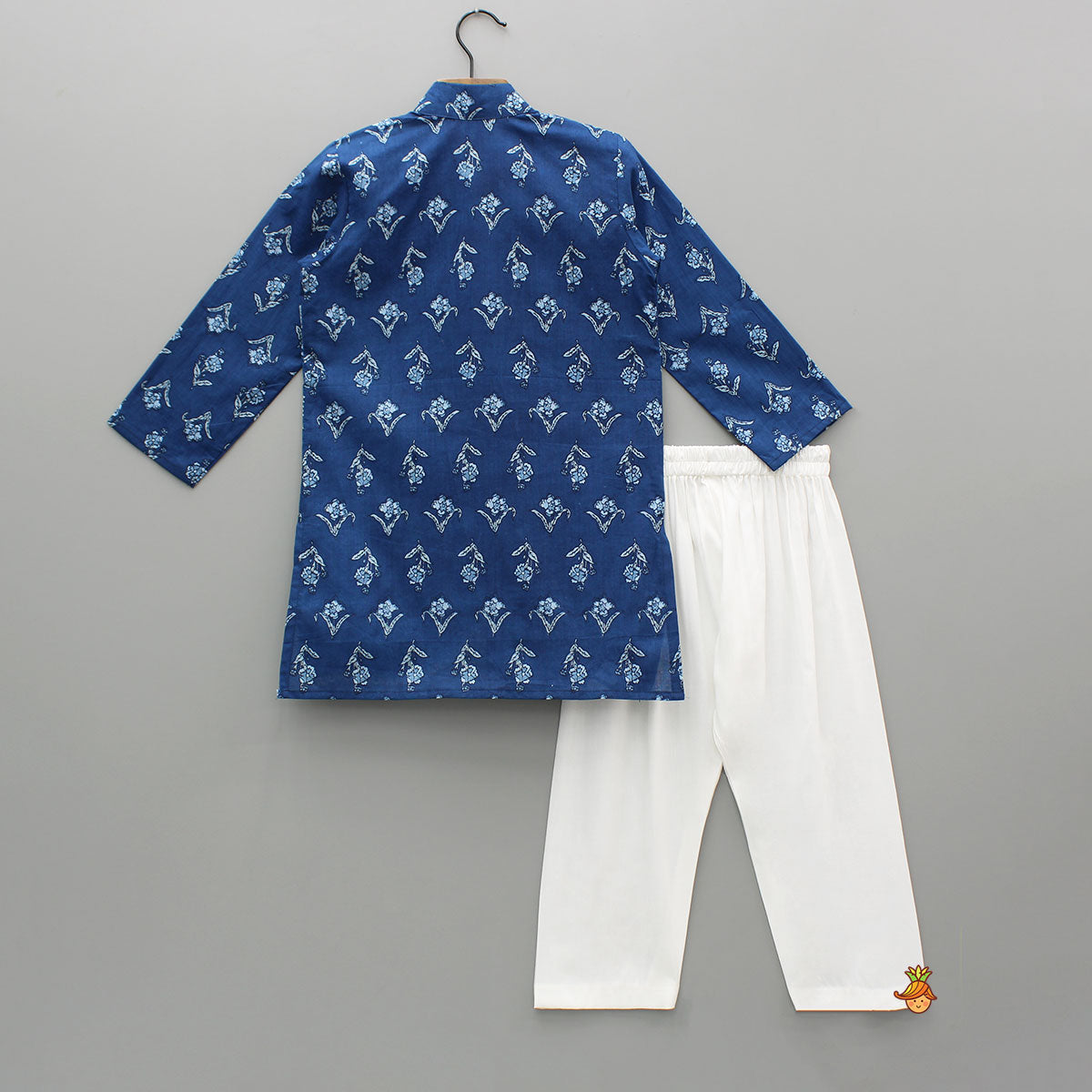 Blue Printed Asymmetric Kurta And Pyjama