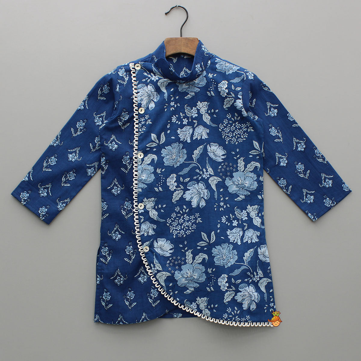 Blue Printed Asymmetric Kurta And Pyjama