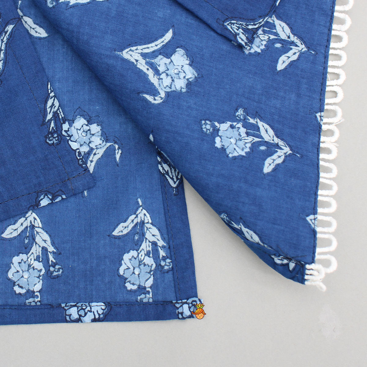 Blue Printed Asymmetric Kurta And Pyjama