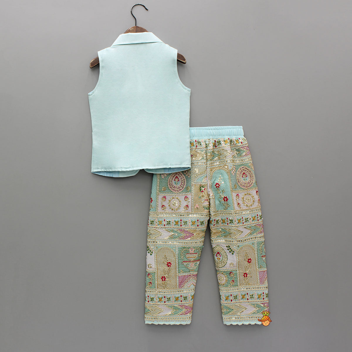 Blazer Style Blue Top And Heavy Zari Embroidered Pant