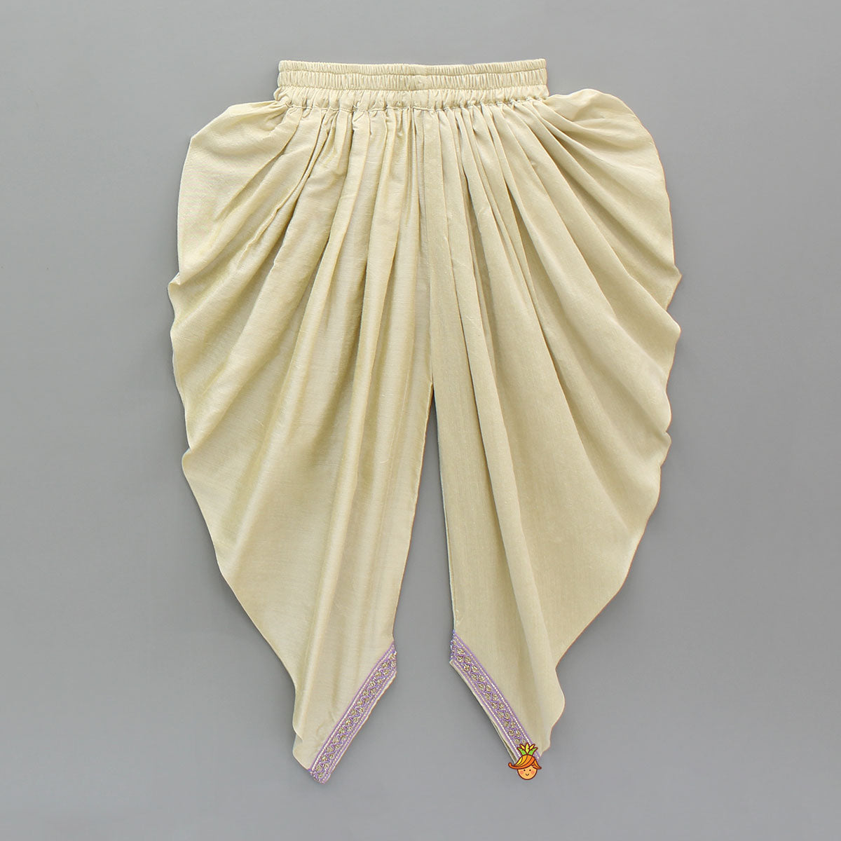 Yoke-Embroidered Green Top with Beige Dhoti