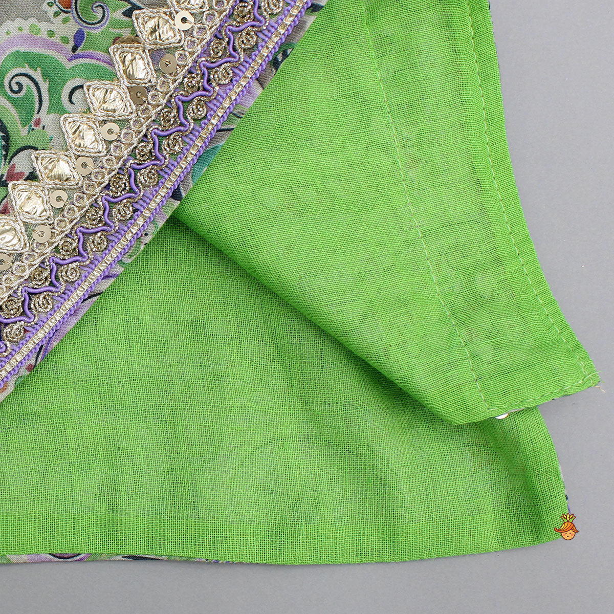 Yoke-Embroidered Green Top with Beige Dhoti