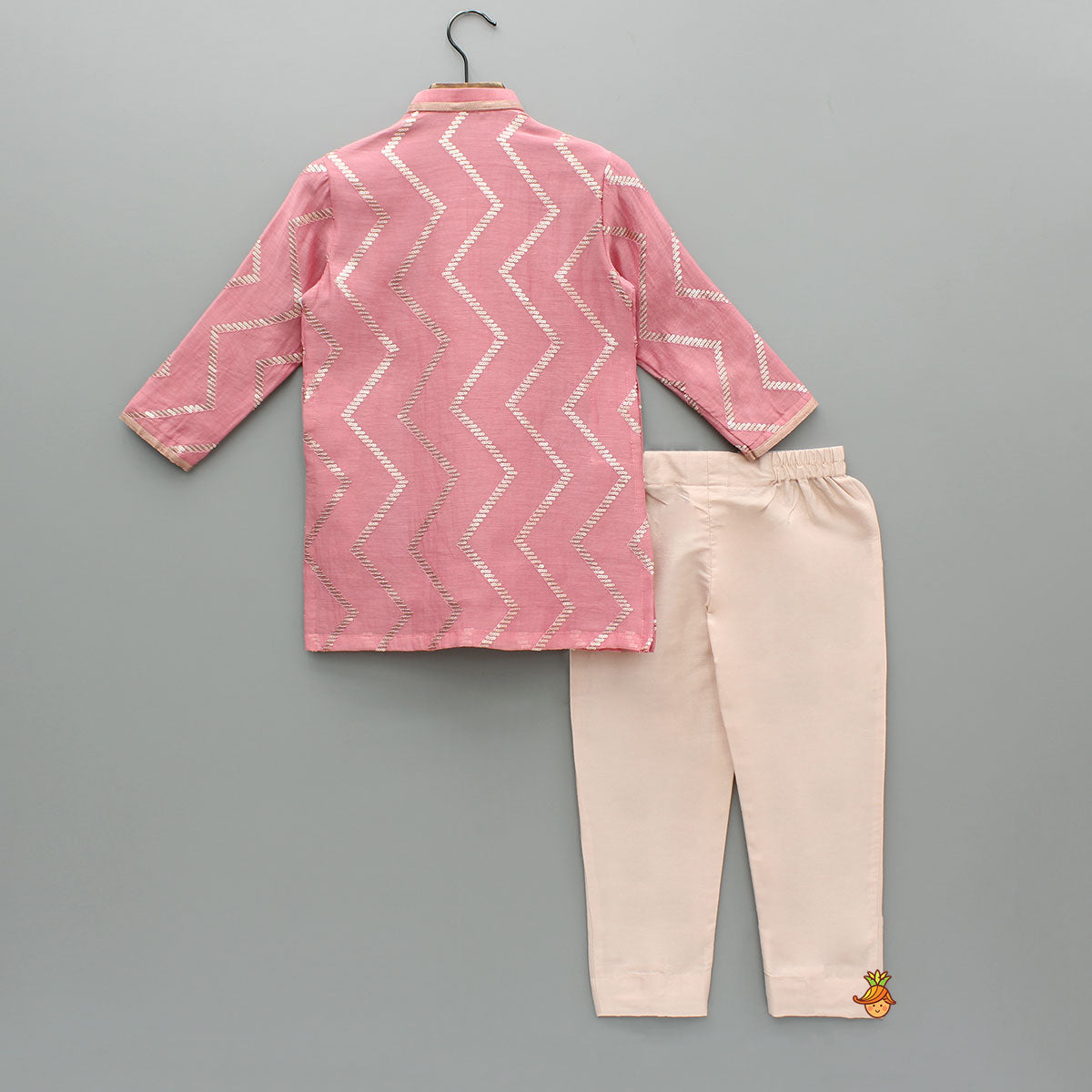 Chevron-Embroidered Pink Kurta And Pant