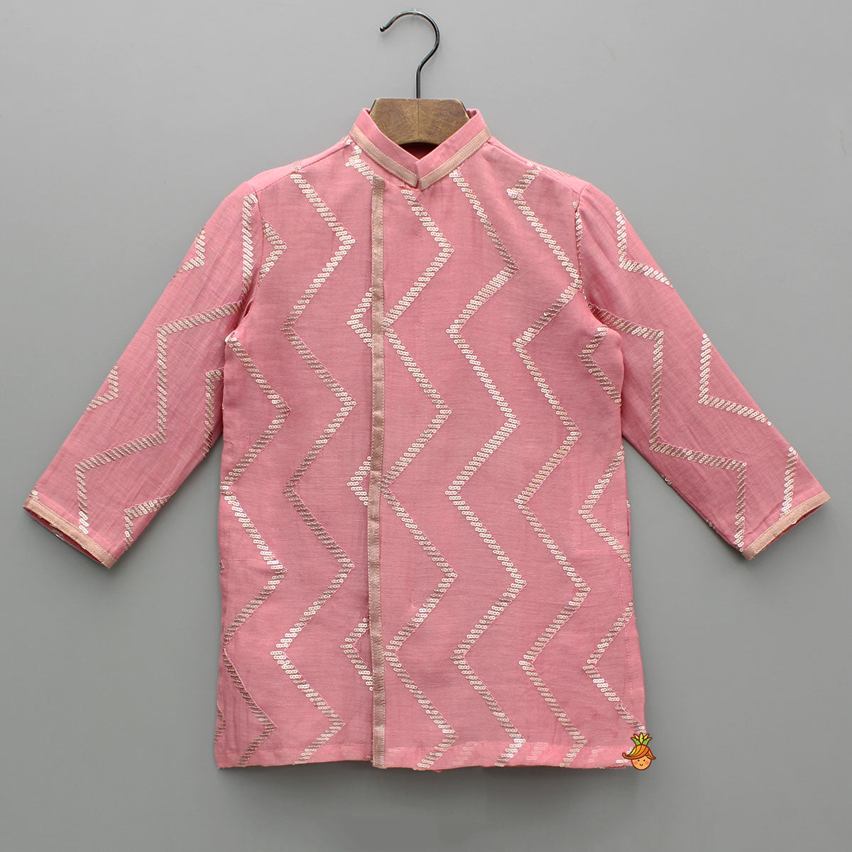 Chevron-Embroidered Pink Kurta And Pant