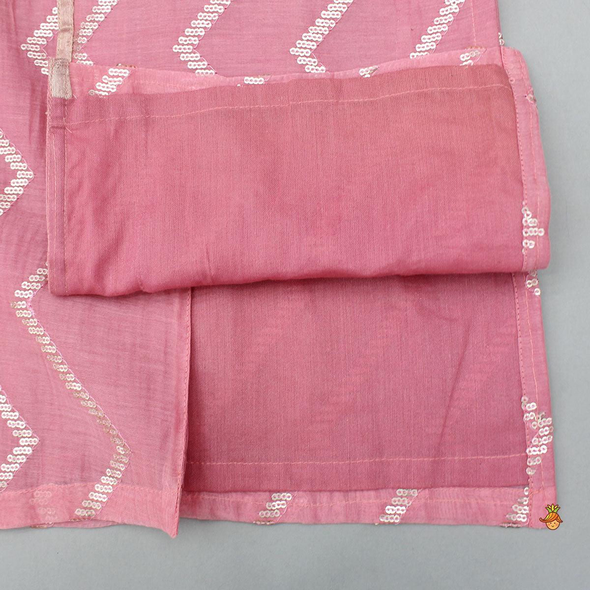 Chevron-Embroidered Pink Kurta And Pant
