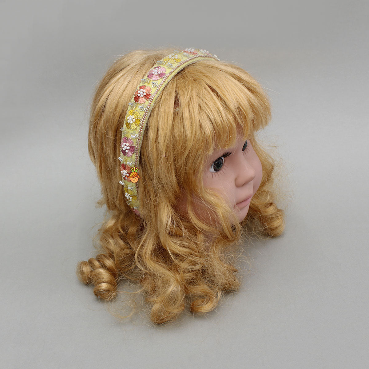 Yellow Embroidered Floral Hairband With Beadwork