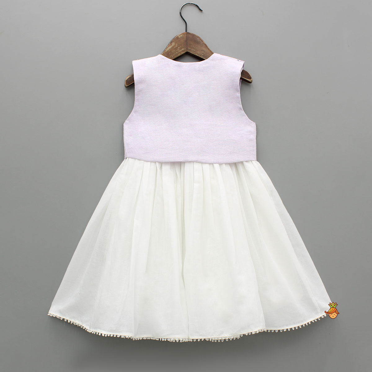 White Smocked Strappy Dress With Embroidered Waistcoat