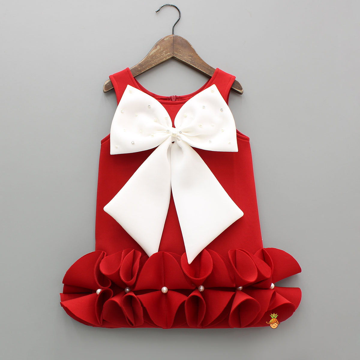 Red Ruffle Hem Dress With Bow Adornment