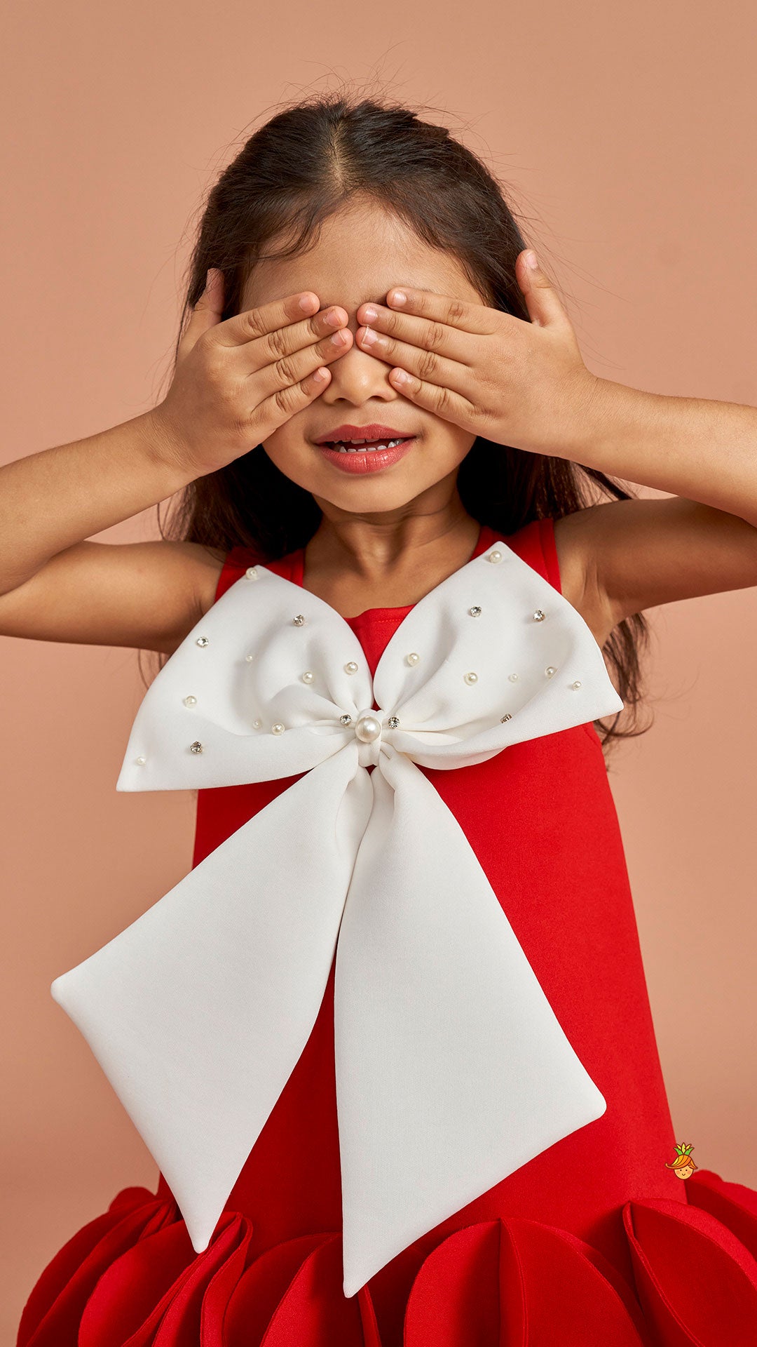 Red Ruffle Hem Dress With Bow Adornment