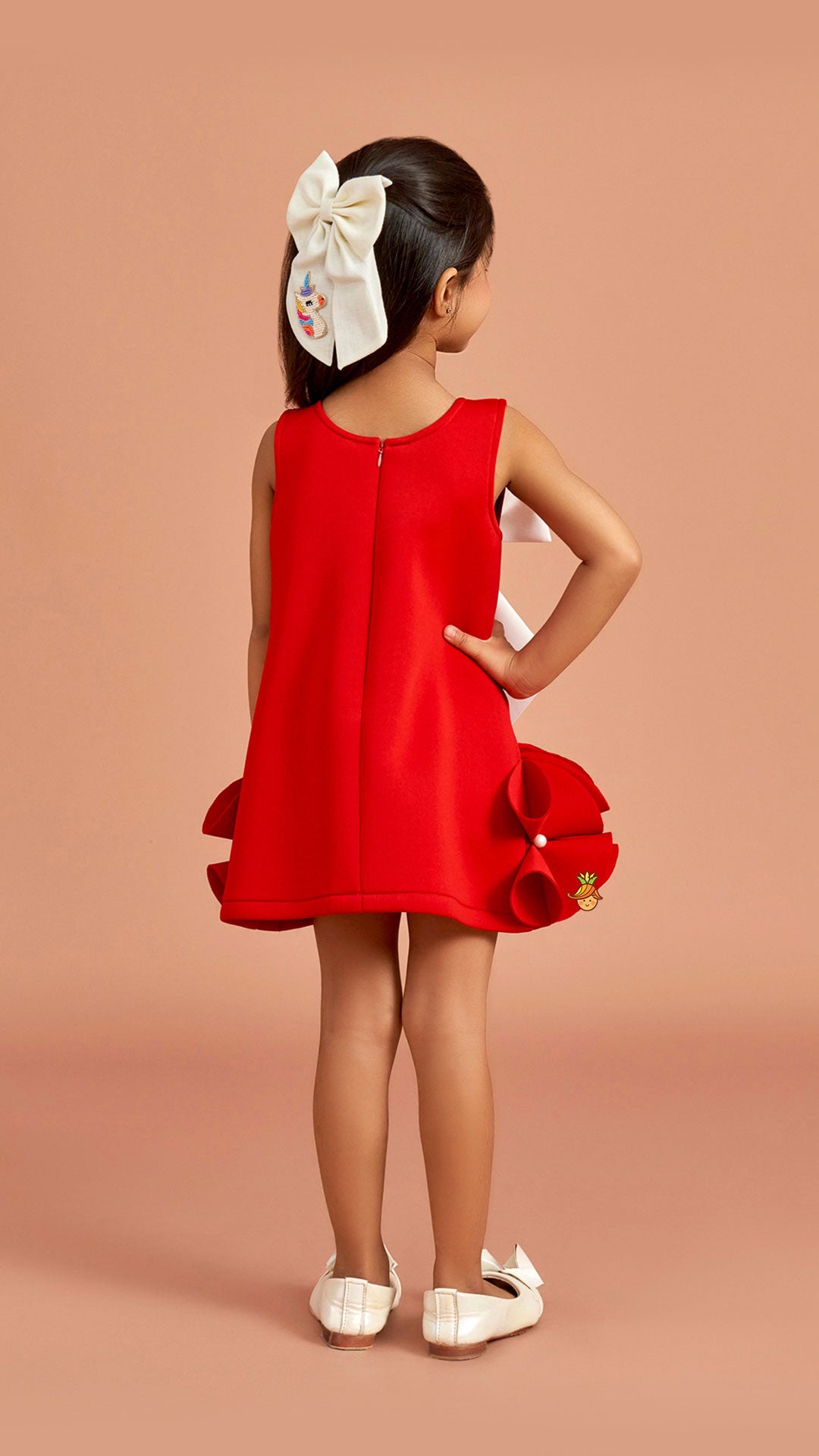 Red Ruffle Hem Dress With Bow Adornment