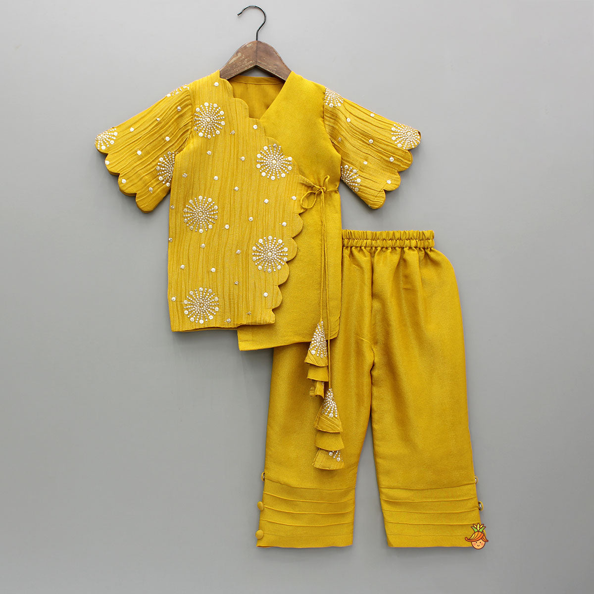 Overlap-Style Shiny Mustard Kurti With Pant