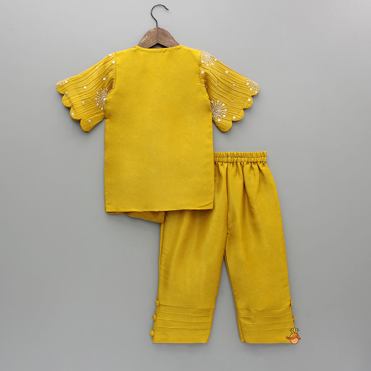 Overlap-Style Shiny Mustard Kurti With Pant