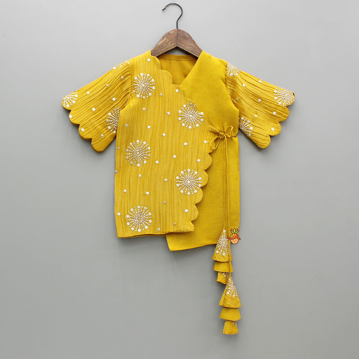 Overlap-Style Shiny Mustard Kurti With Pant
