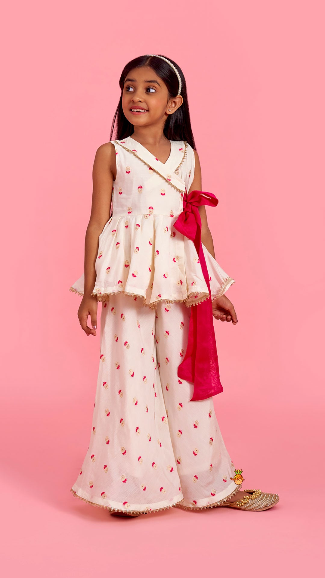 Block Print Off-White Kurta And Palazzo Set
