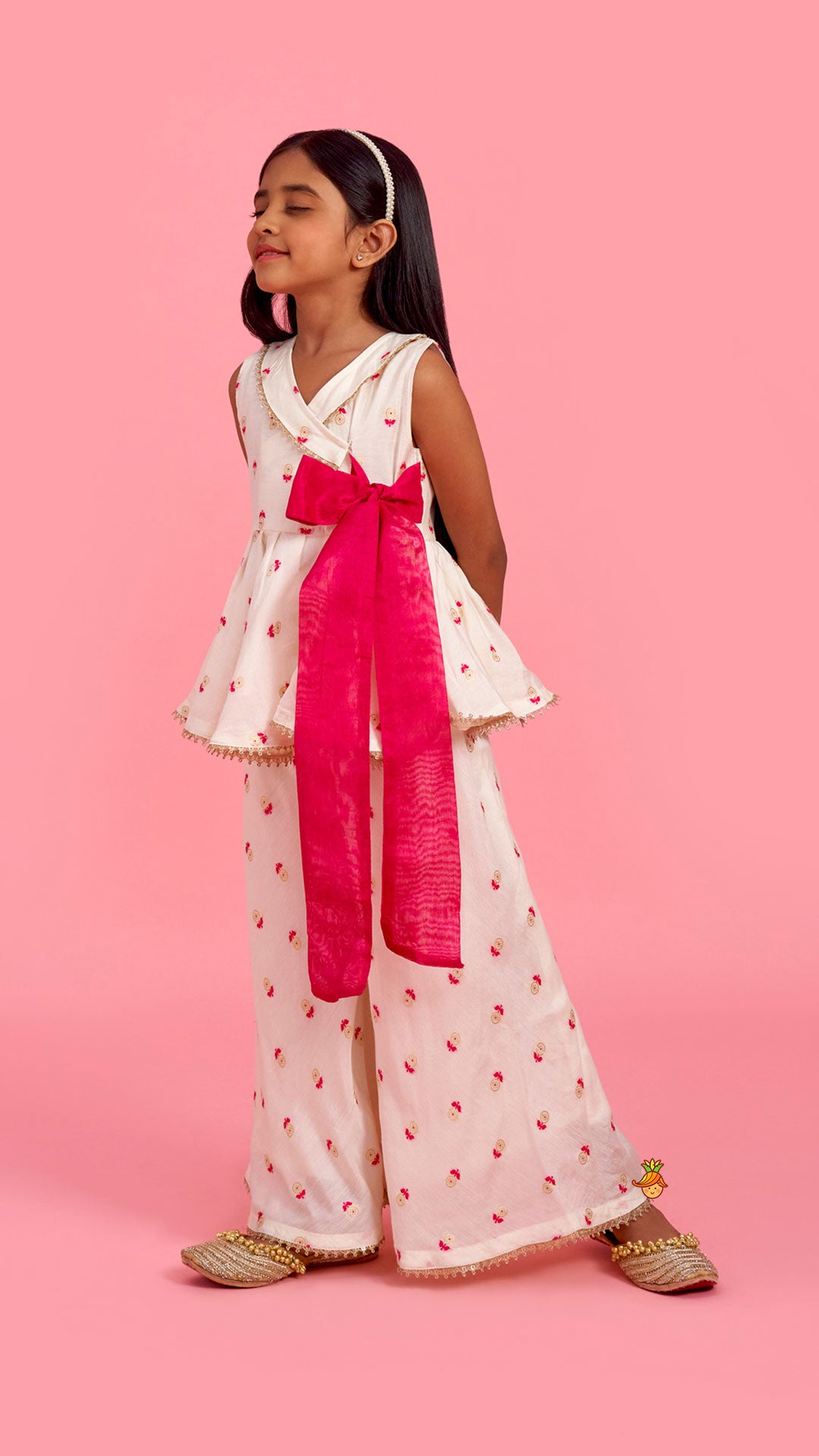 Block Print Off-White Kurta And Palazzo Set