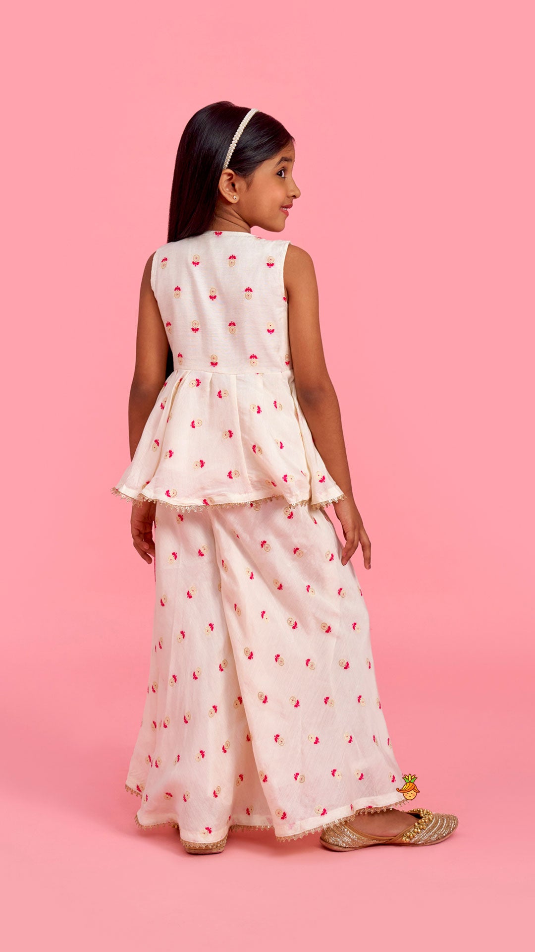 Block Print Off-White Kurta And Palazzo Set