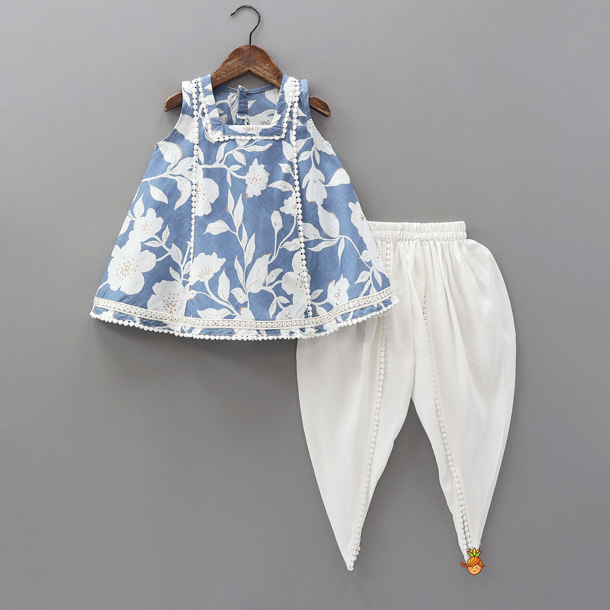 Floral Print Blue Kurta With Dhoti