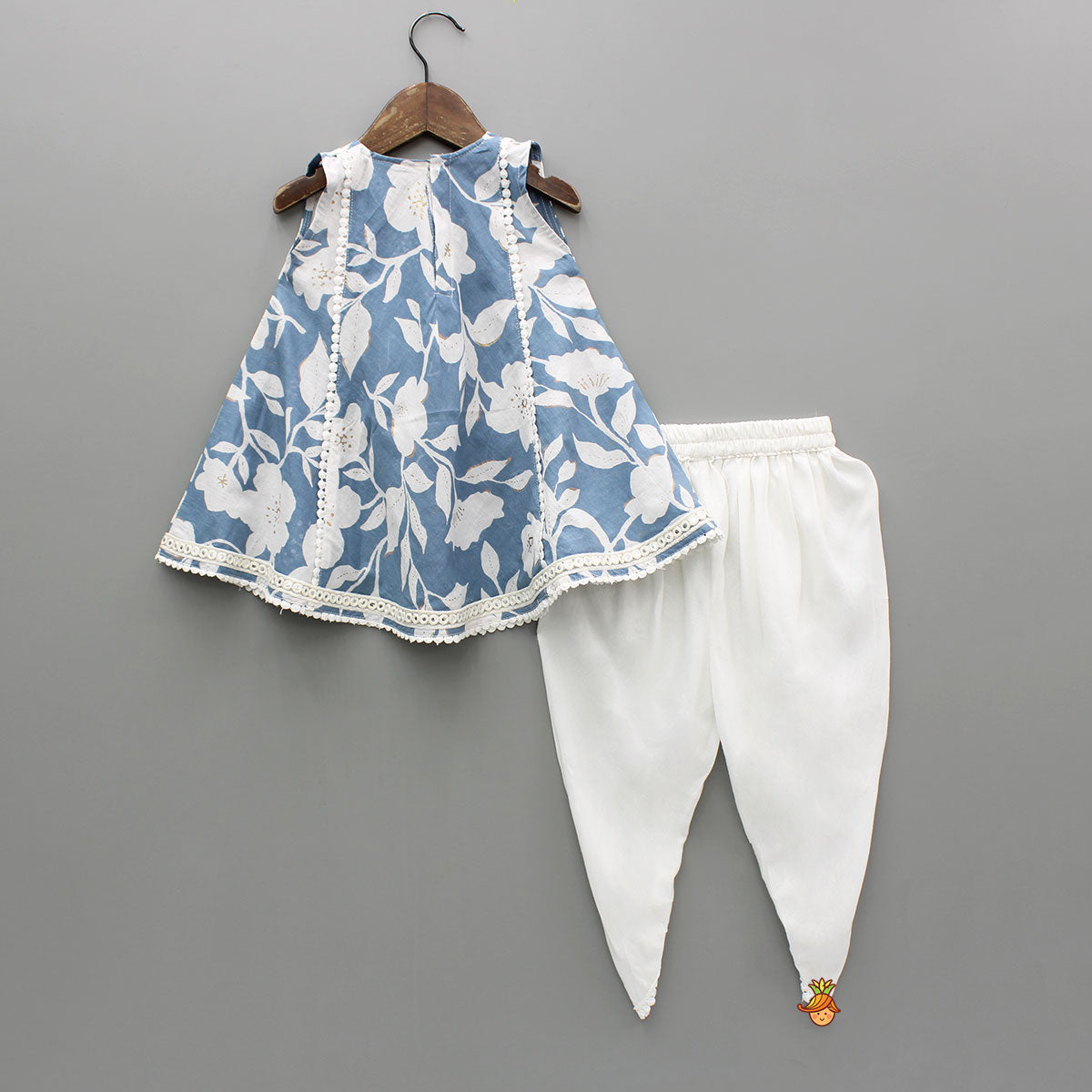 Floral Print Blue Kurta With Dhoti