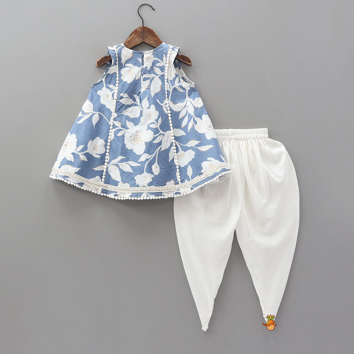 Floral Print Blue Kurta With Dhoti