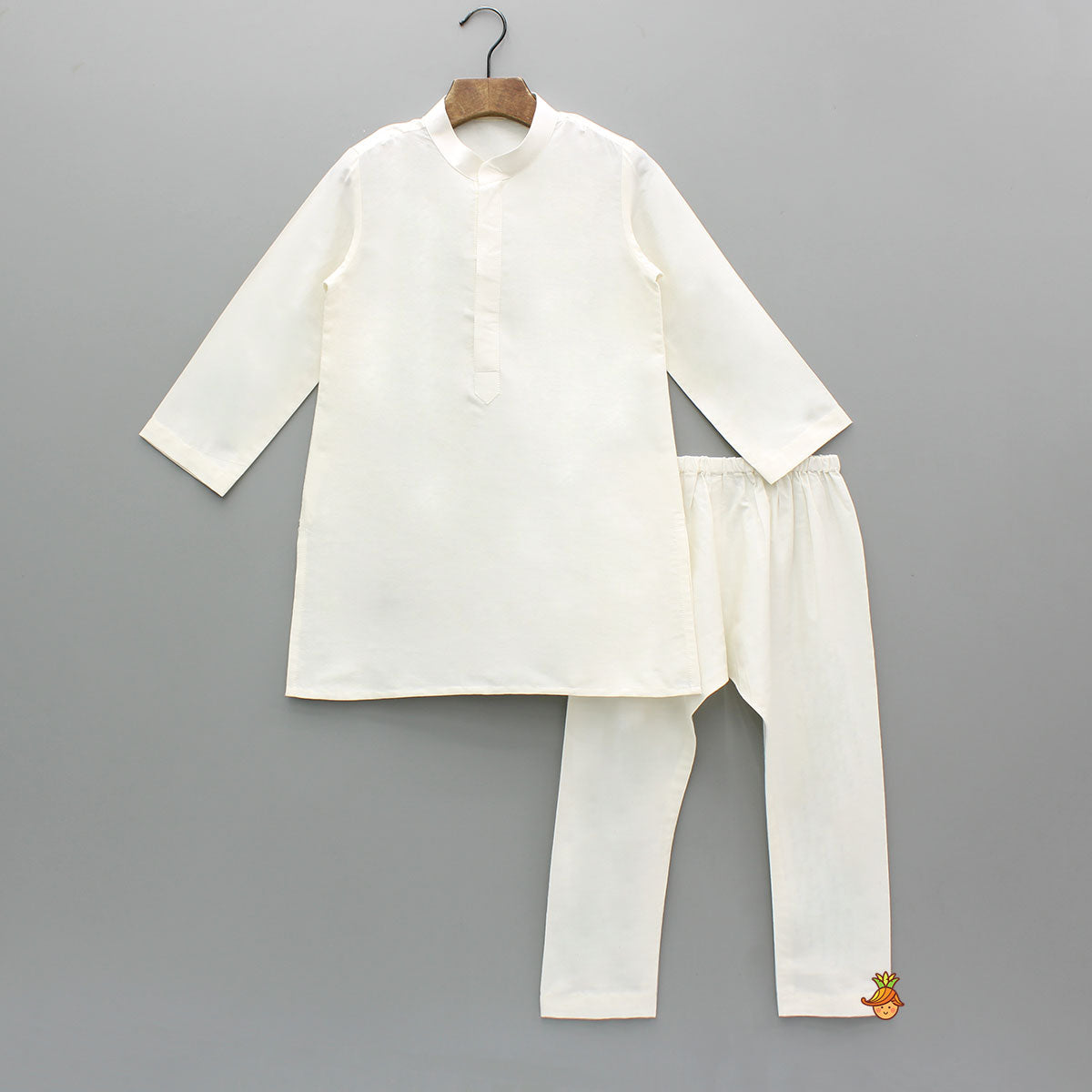 White Kurta With Asymmetric Black Jacket And White Pyjama