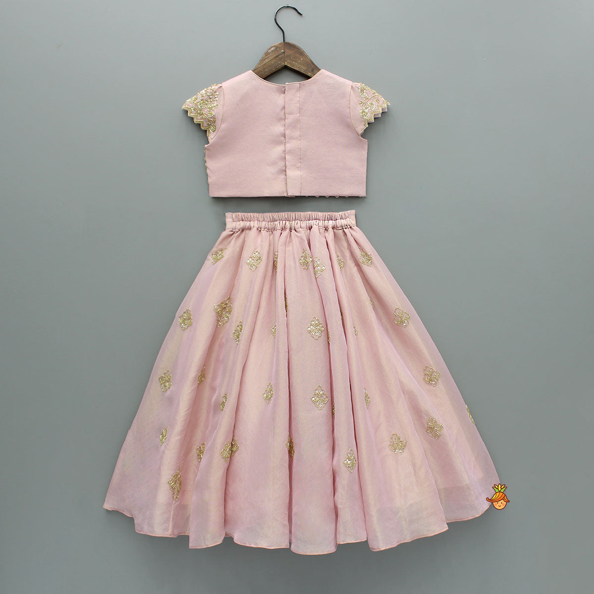 Pink Shimmery Sequin Embroidered Top With Flared Lehenga And Matching Dupatta