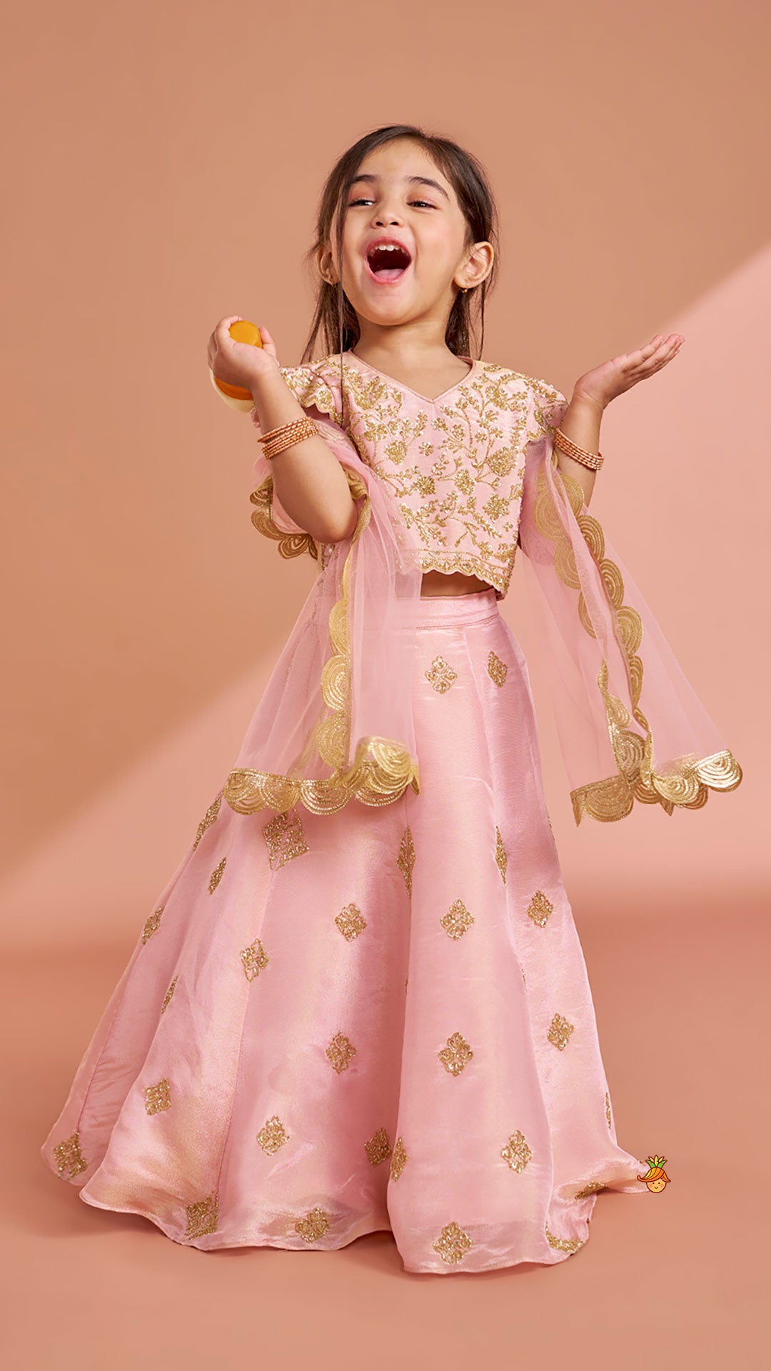 Pink Shimmery Sequin Embroidered Top With Flared Lehenga And Matching Dupatta