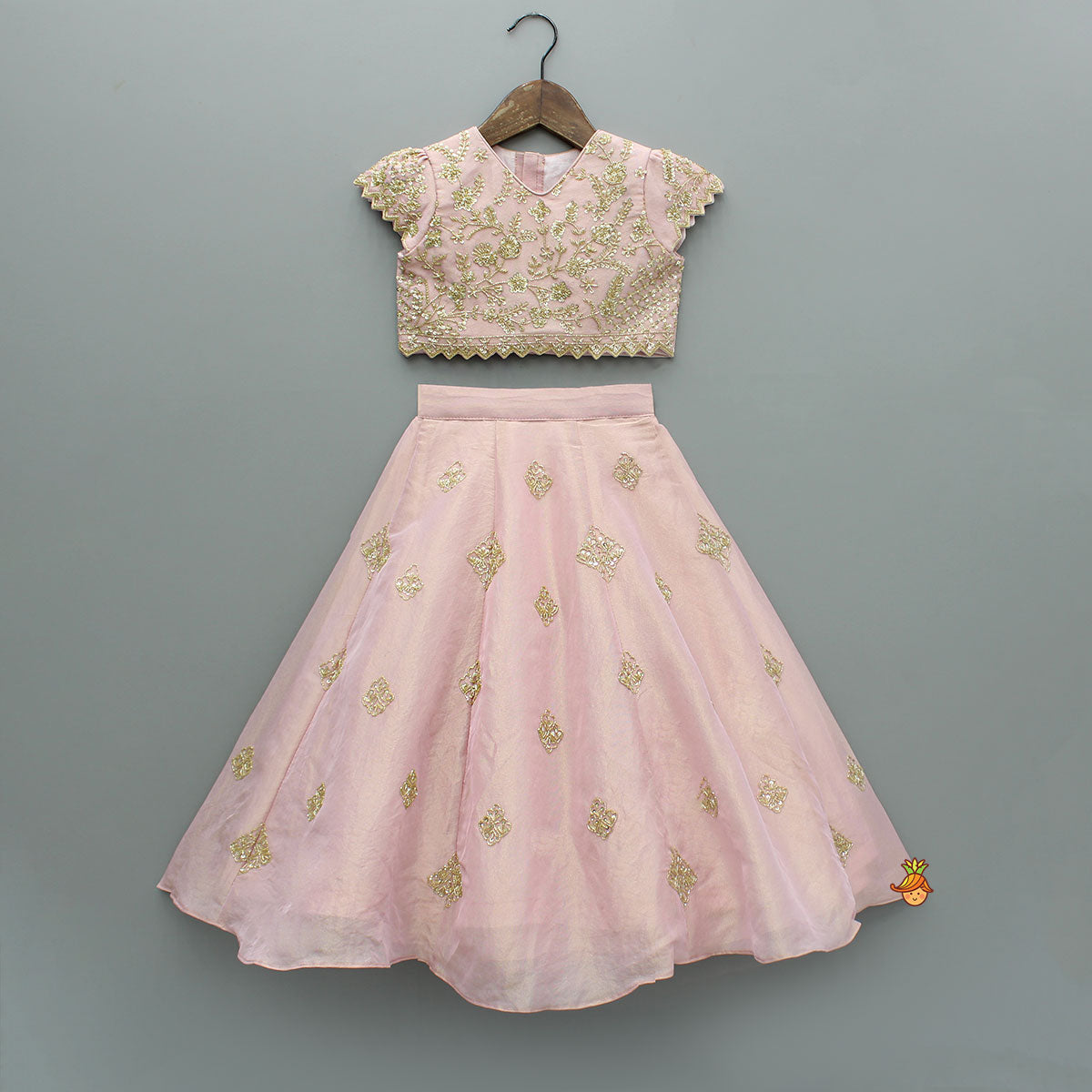 Pink Shimmery Sequin Embroidered Top With Flared Lehenga And Matching Dupatta