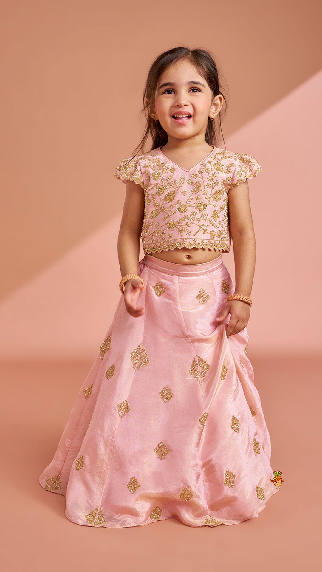 Pink Shimmery Sequin Embroidered Top With Flared Lehenga And Matching Dupatta