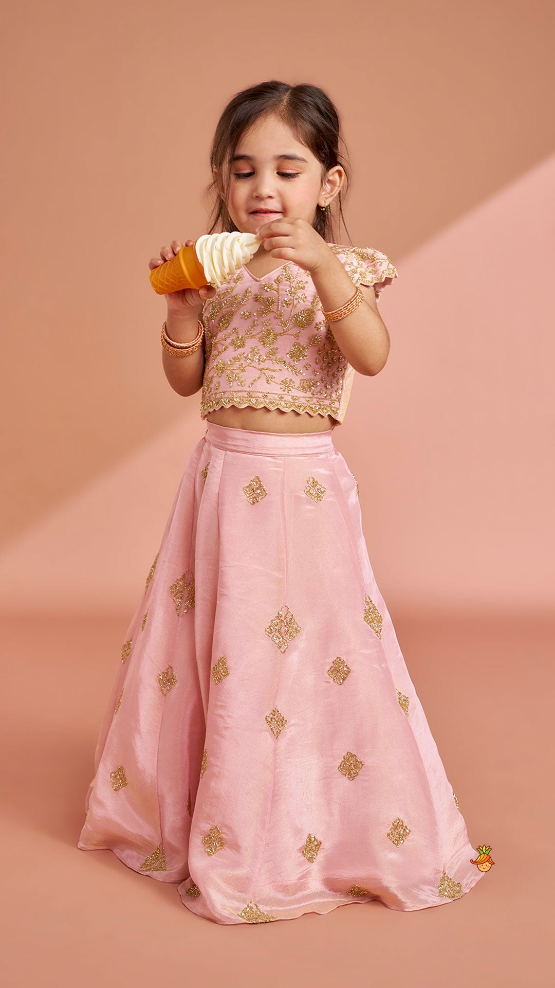 Pink Shimmery Sequin Embroidered Top With Flared Lehenga And Matching Dupatta