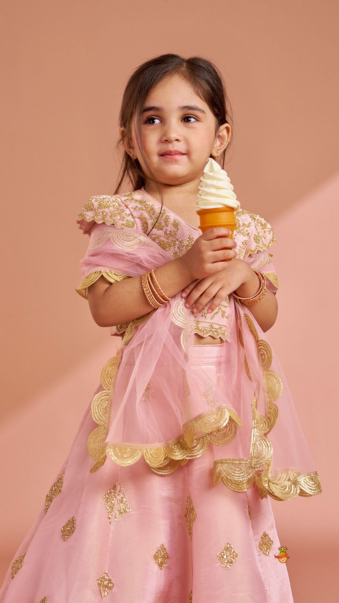 Pink Shimmery Sequin Embroidered Top With Flared Lehenga And Matching Dupatta