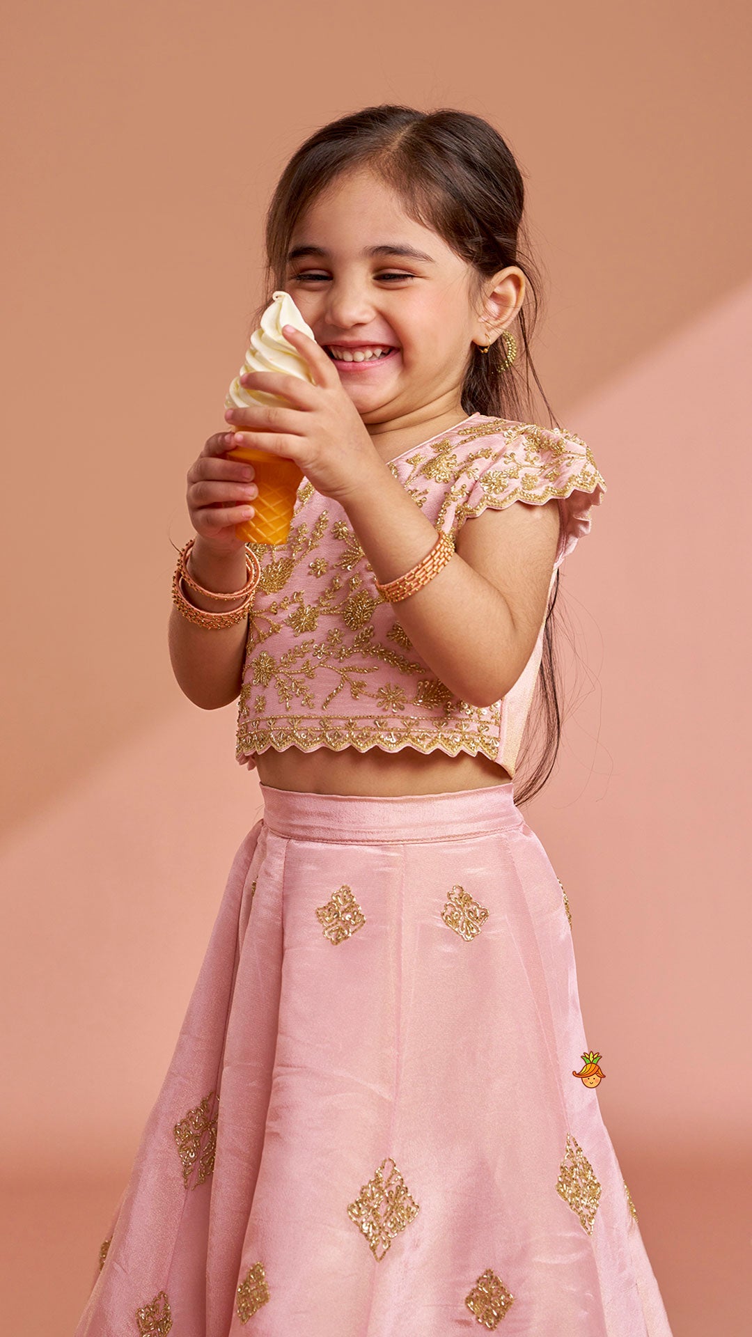 Pink Shimmery Sequin Embroidered Top With Flared Lehenga And Matching Dupatta