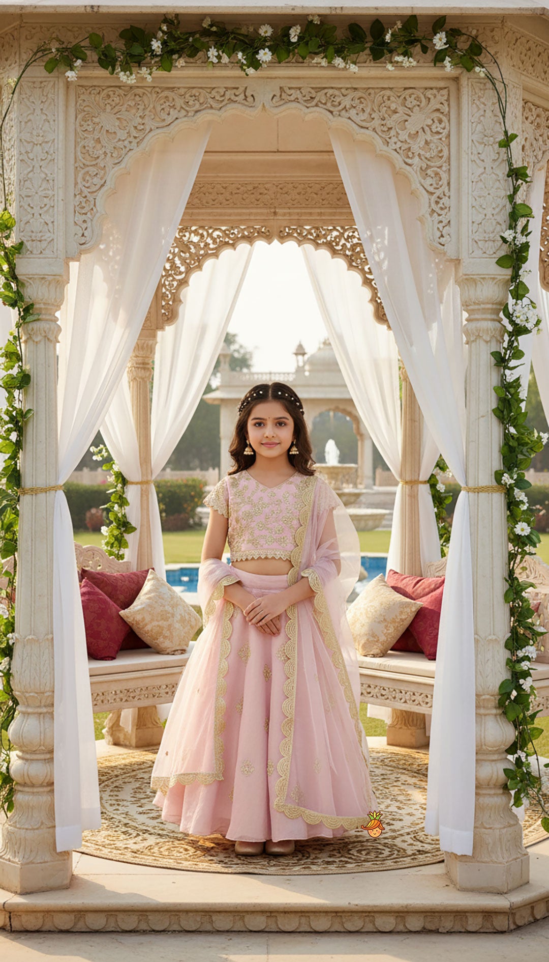 Pink Shimmery Sequin Embroidered Top With Flared Lehenga And Matching Dupatta