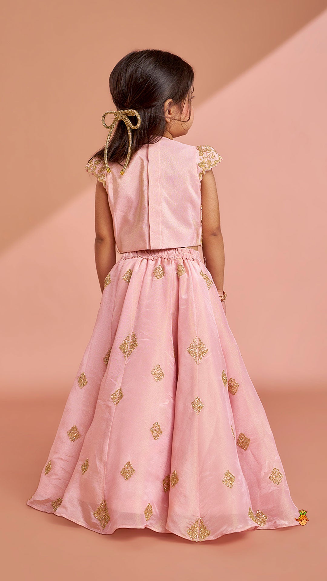 Pink Shimmery Sequin Embroidered Top With Flared Lehenga And Matching Dupatta